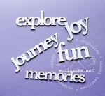 Zestaw napisów "journey, fun, memories, joy, explore"